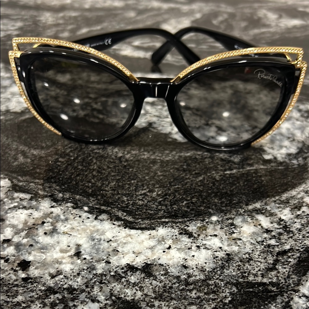 Roberto Cavalli Black and Gold Cat-Eye Sunglasses